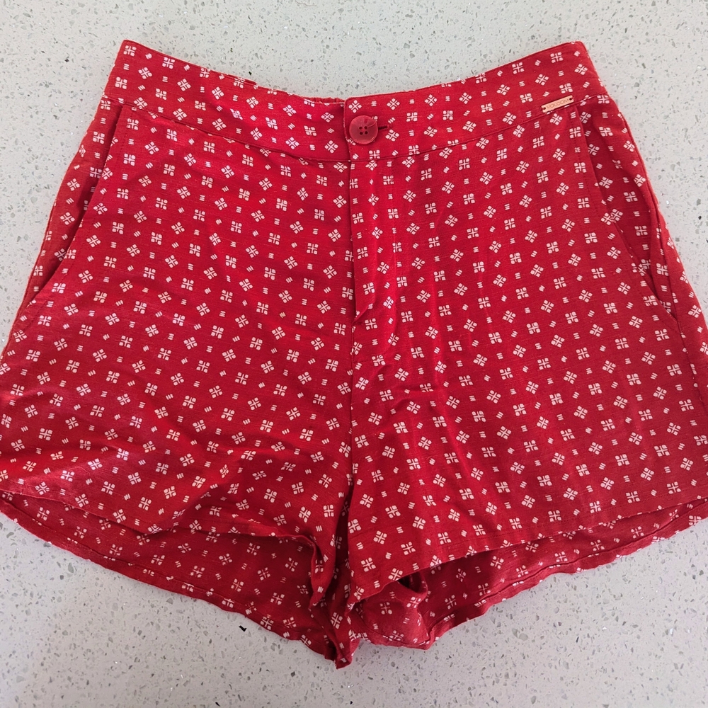 Volcom Red Patterned High Waist Women's Shorts